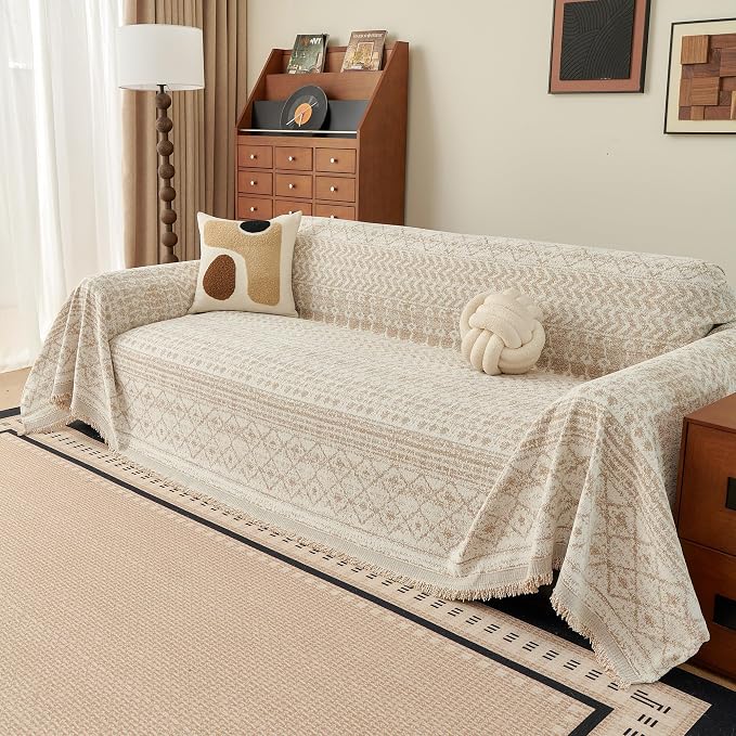 MEETSKY Boho Couch Cover for Sectional Sofa, Chenille Loveseat Sofa Covers Washable Pet Friendly Geometric Couch Covers - Image 2