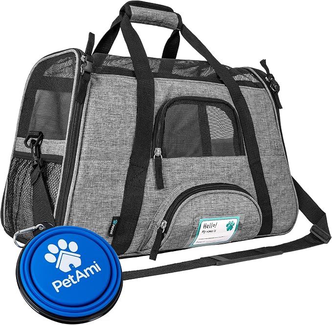 PetAmi Airline Approved Pet Carrier for Cats Small Dogs, Small Heather Gray | Soft Sided TSA Travel Bag, Sherpa Bed, Breathable Mesh Ventilation, Collapsible Bowl, Fits Under Seat, Up to 18 lbs by PetAmi