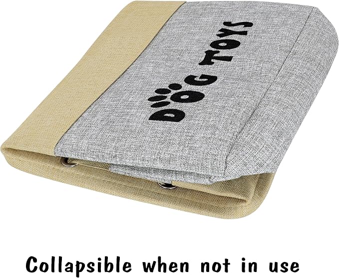 PET ARTIST Dog Toy Basket, Large Collapsible, Gray, L:15"x13"x12" | Dog Toy Bin Box, Comfortable Handles, Large Pet Toy Storage Organizer, For Accessories, Toys, Coat & Clothing, Blanket Leash - Image 5