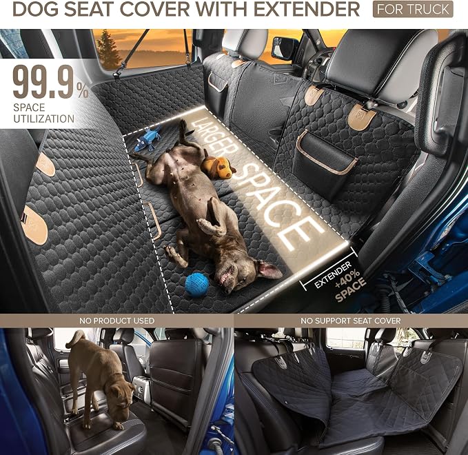 XL Truck Back Seat Extender for Dogs, Dog Car Seat Cover for Back Seat | Hard Bottom Heavy Duty Dog Hammock for Aggressive Chewers, Waterproof Pet Seat Covers for Trucks, F150, Ram1500, Large SUV - Image 2