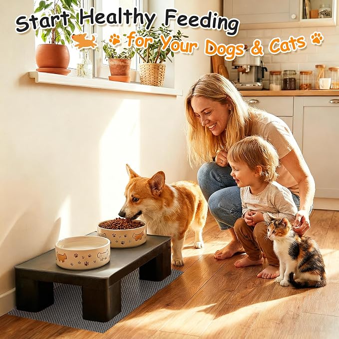 2 Pcs Elevated Dog Bowl Stand with Waterproof Dog Food Mat, Non-Slip, Black | Reduce Neck & Joint Strain, Easy to Clean Silicone Pet Feeding Mat, Sturdy Legs, Ideal for Small & Medium Dogs and Cats - Image 8