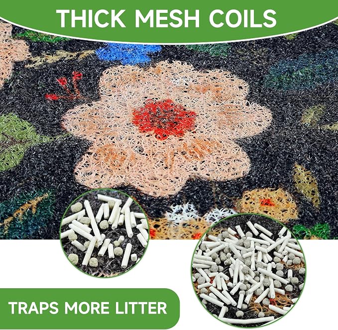 Cat Litter Mat, 35" x 23" Litter Box mat, Traps 100% Litter, Non-Slip Kitty Litter Trapping mats, Large Cute Litter mat, Easy Clean for Scatter Control, Bohe cat Food mat, Urine Waterproof - Image 2