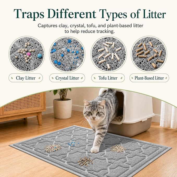 Yimobra Cat Litter Mat, Easy Clean Trapping PVC Mat, 47" x 36", Waterproof Backing, Non Slip Bottom, Scatter Control Pad for Litter Box, Grey - Image 2
