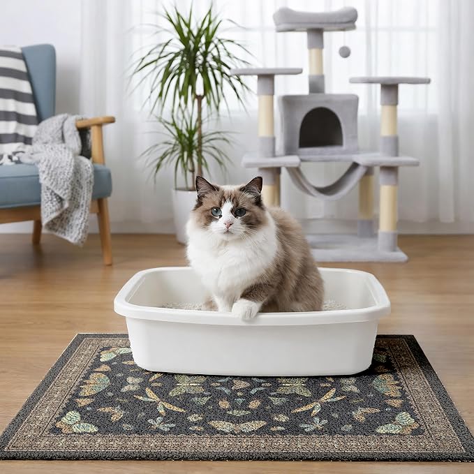Cat Litter Mat 24"x15" for Litter Box, Non-Slip Washable Floor Mat with Litter Trapping Design, Scatter Control for Cats and Kittens, Black - Image 3