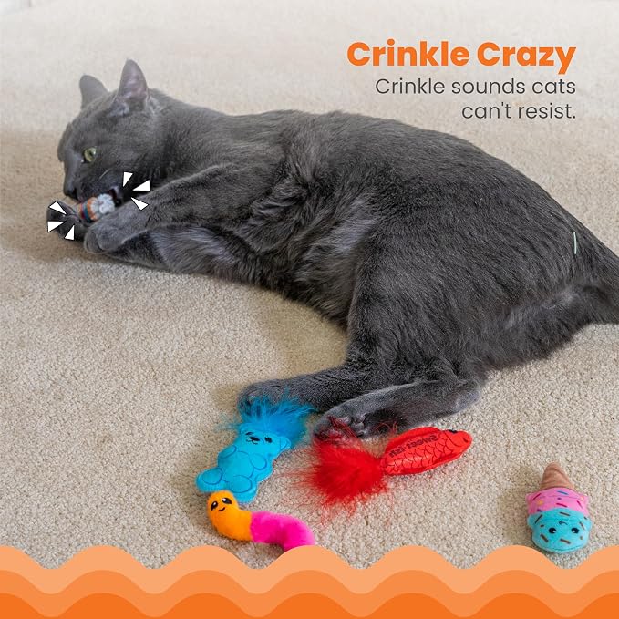 Catstages Kitty Sweet Treats, 6-Pack Catnip Plush Toys with Crinkle & Feathers, Multicolored - Image 3