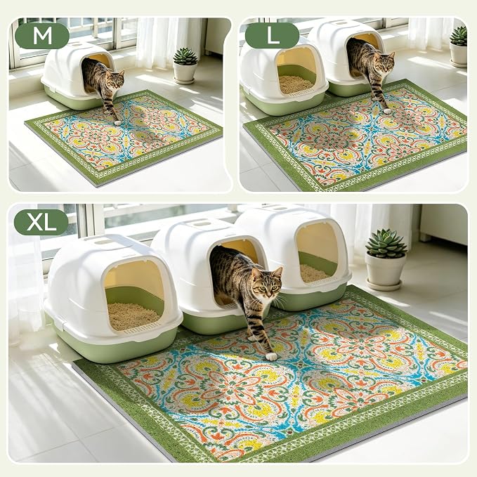 Cat Litter Mat,40"x30" High-Density PVC Cat Litters Trapping Mat, Waterproof & Non-Slip Backing, Litter Box Catcher, Soft on Kitty Paws, Easy Washable Pet Supplies Bean-Green - Image 7
