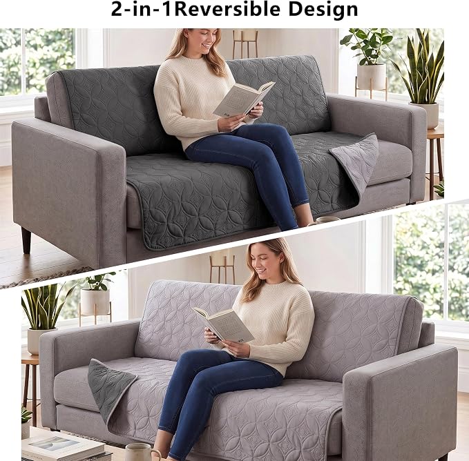 Waterproof Couch Cover for Dogs - Washable Pets Furniture Protector | TPU Leak-Proof Liner, Lightweight & Reversible, Fits Chair, Sofa, Bed, 30" x 70" , Lightgrey/Darkgrey - Image 4