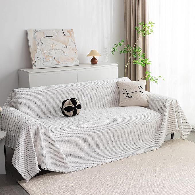 MYSKY HOME Couch Covers for 2 Cushion Couch Sofa, Chenille L Shape Sectional Couch Cover - Pet-Friendly, Machine Washable, Non-Slip Sofa Protector for Dogs, Kids, 71"x118", White - Image 2