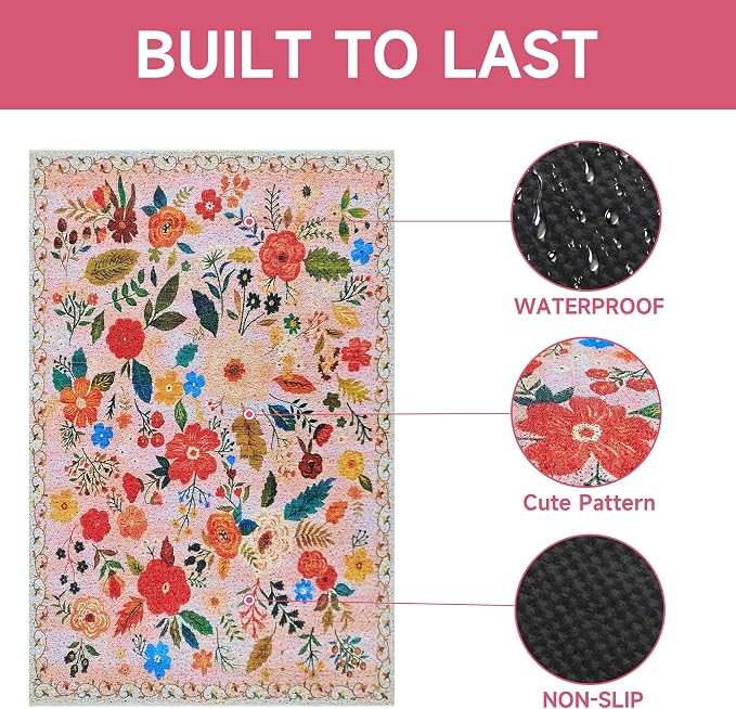 Cat Litter Mat, 24" x 16" Litter Box mat, Upgrade Non-Slip Kitty Litter mat, Traps 100% Litter, Soft on Kitty Paws, Easy Clean for Scatter Control, Bohe cat Food mat, Urine Waterproof - Image 4