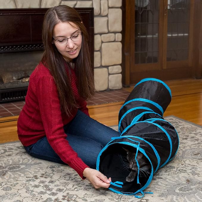 PetLike S Way Cat Tunnel Collapsible Pop-up Pet Tube Hideaway Play Toy with Ball (S-Way, Black) - Image 4