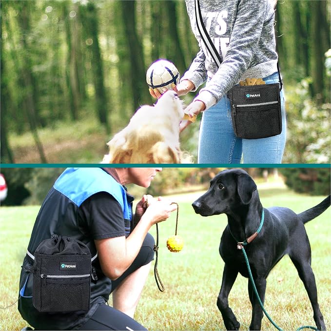 PetAmi Dog Treat Pouch, Pet Treat Pouch for Training, Dog Walking Bag Holder for Kibbles, Pet Food Toy, Dog Trainer Essentials Supplies, Poop Bag Dispenser, 3 Ways to Wear (Black) - Image 6