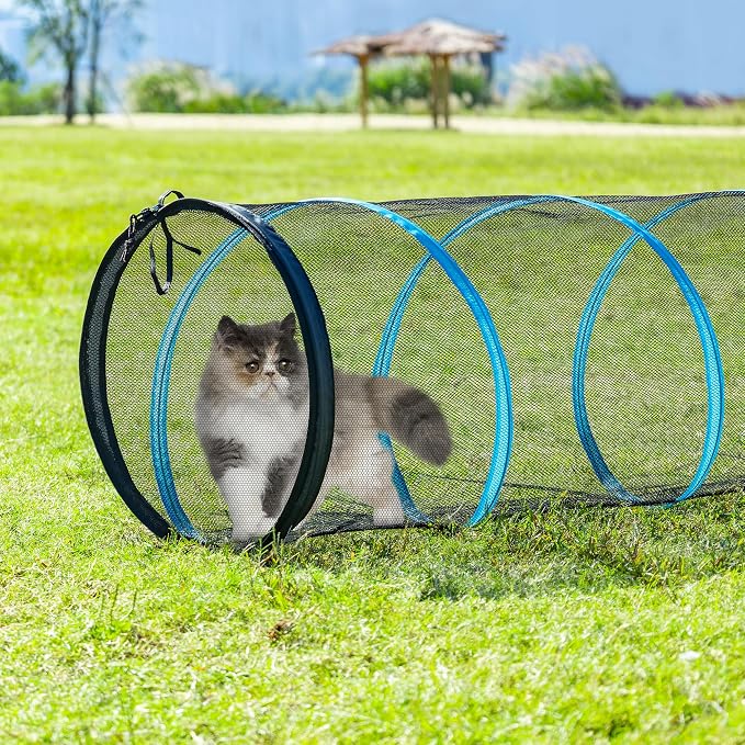 Cat Play Tunnel-for Indoors and Outdoors,Cat Tunnel Outdoor, Kitty Outdoor Enclosure, Cat Enclosures Easy to Connect with Two Zipper Doors,Product Size 59'' x 18'',3pcs /Set,Blue,3 Packs - Image 8