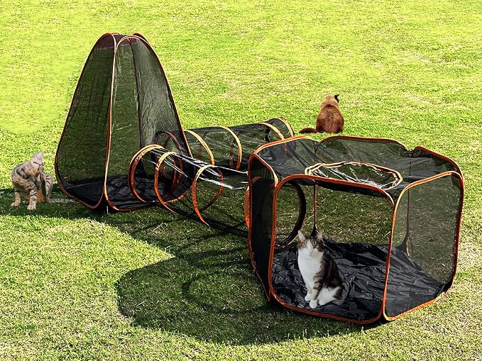 2 in 1 Pet Cat and Dog Tunnel Tent Foldable Pet Tent Outdoor Pop Up Pet Playpen Cage Fences House (Styles 2) - Image 6