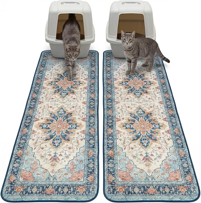 Hompet Cat Litter Mat 2 Pack, 20x60 Large Machine Washable Trapping Mats for Cats, Super Absorbent & Urine-Proof Cat Litter Box Mat for Floor, Waterproof & Non Slip Kitty Litter Rug by Hompet