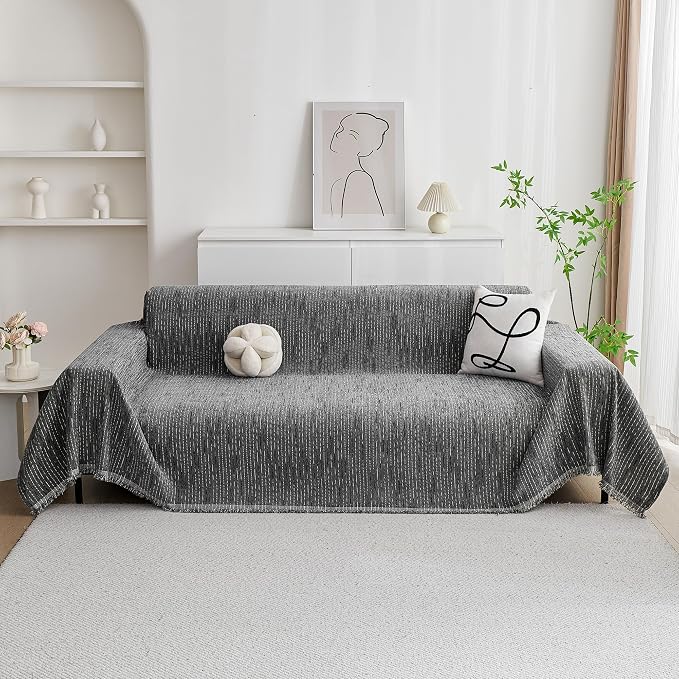 MYSKY HOME Couch Covers for Sofa, Dog Couch Cover Protector, Dark Grey Lines Sofa Covers for Sectional L Shape, Pets Couch Throw Cover Washable Durable Large Couch Cover for Dogs, Cats, 91"X150" - Image 3