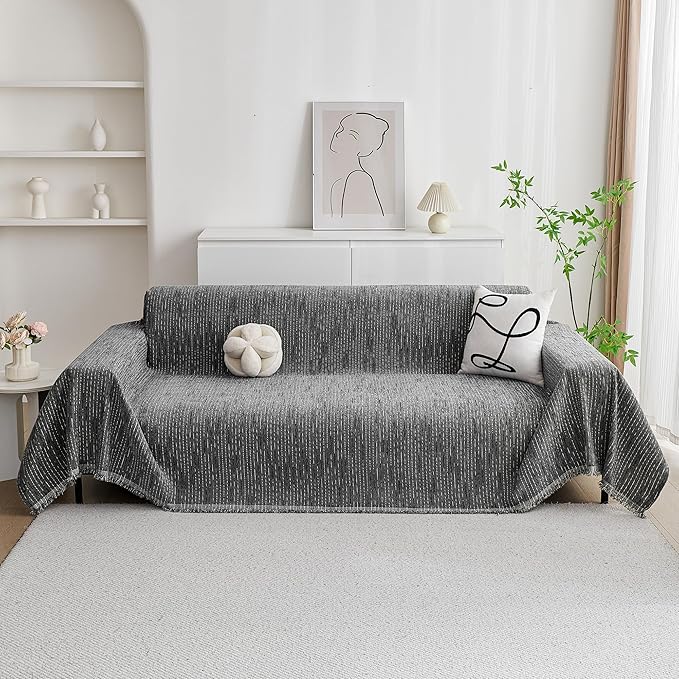MYSKY HOME Couch Covers for Sofa, Dog Couch Cover Protector, Dark Grey Lines Sofa Covers for Sectional L Shape, Pets Couch Throw Cover Washable Durable Large Couch Cover for Dogs, Cats, 71" X118" - Image 9
