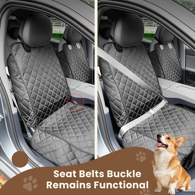 Heavy Duty Dog Front Seat Covers, Waterproof for Car/Truck/SUV/Jeep, 2 Pack | 900D Tear-resistant Front Seat Cover for Dogs, Full Side flaps, Non-slip, Universal Fit, Black, Easy to Install & Clean - Image 8