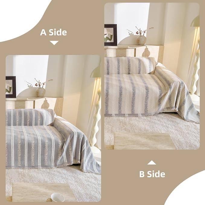 Couch Cover for Dogs Washable Sofa Cover, Sectional Couch Covers, Sofa Covers for 2 Cushion Couch, Non Slip Stripe Sofa Slipcovers Furniture Protector (Light Gray, 91 * 118) - Image 8