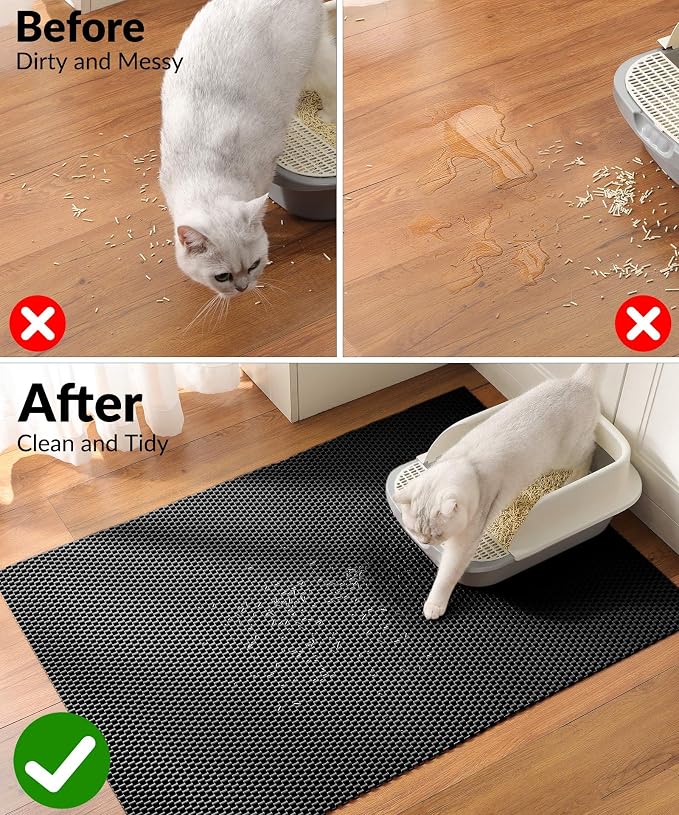 Cooyes Cat Litter Mat - Cut to Fit Any Place, 40"x28" Large Litter Trapping Mat for Litter Box, Easy to Clean, Waterproof & Non-Slip Kitty Pad, Scatter Control to Protect the Floor (Black) - Image 8