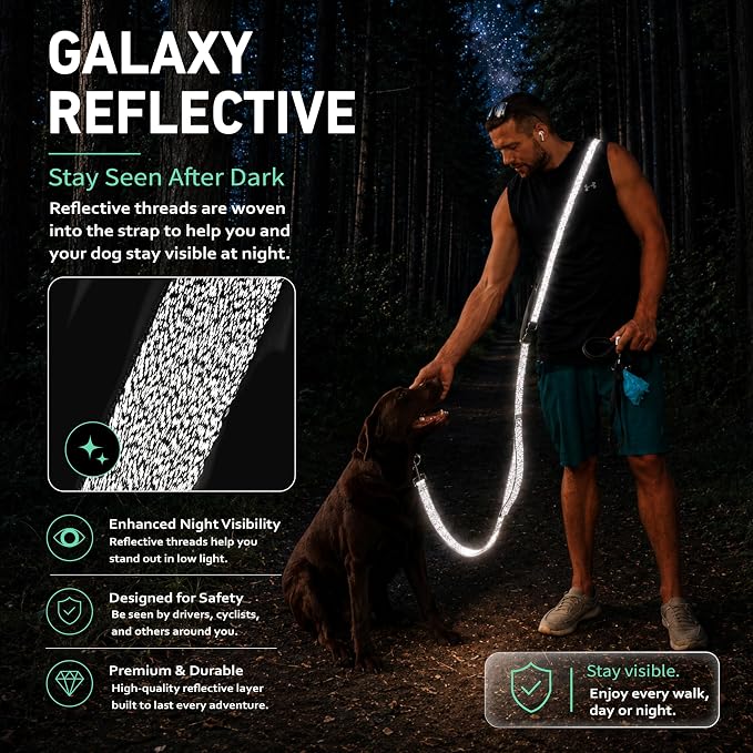 Hands Free Dog Leash,Galaxy Reflective, Crossbody Dog Leash, Green | Galaxy Reflective • Outdoor Ready • Emergency Control Handle • Multi-Way Wear - Image 4
