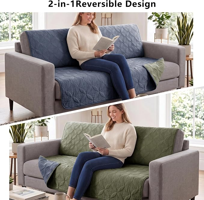 Waterproof Couch Cover for Dogs - Washable Pets Furniture Protector | TPU Leak-Proof Liner, Lightweight & Reversible, Fits Chair, Sofa, Bed, 52" x 82" , Blue/Green - Image 4