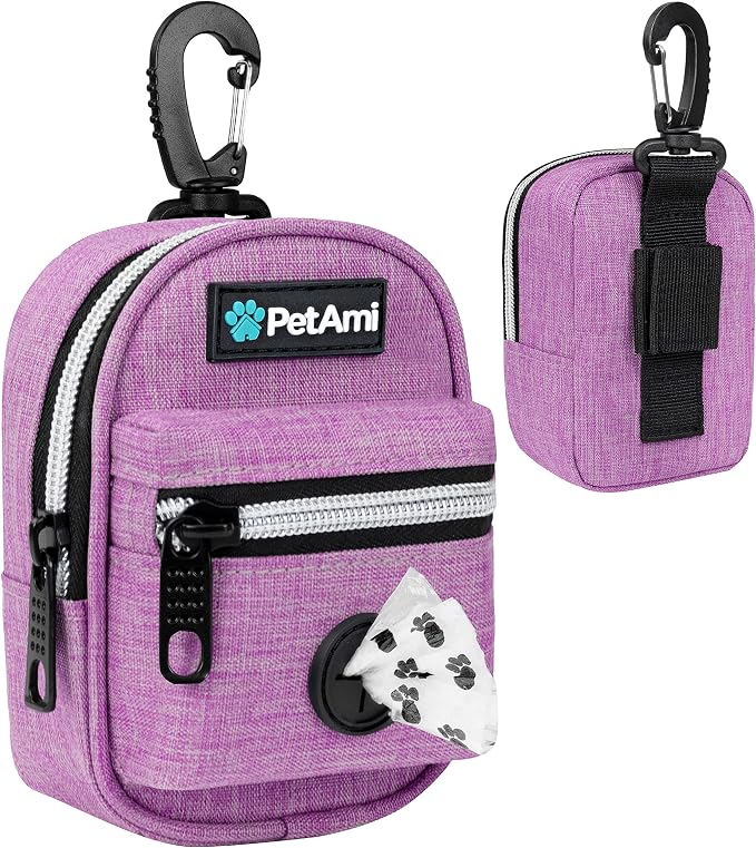 PetAmi Dog Poop Bag Holder for Leash, Waste Bag Dispenser Pet Pouch, Purple | Doggy Puppy Walking Accessories Travel Camping, Dog Treat Pouch Supplies Must Have, Doggie Poo, Jogging, Walks by PetAmi