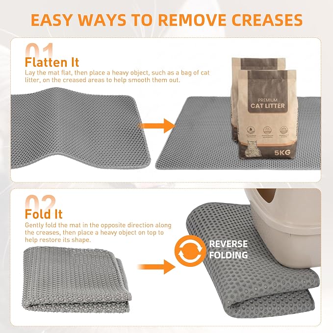 Cat Litter Mat 47"x33" Urine-Proof XL Litter Mat for Litter Box Mat | Large Double Layer Honeycomb Cat Mat, Soft kitty Cat Litter Trapping Mat, Easy Clean Rinse with Water Litter Trapping Grey - Image 4