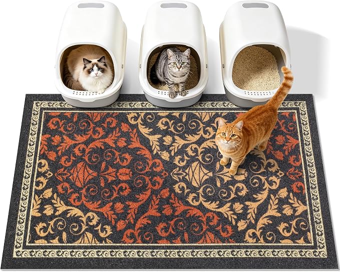 Cat Litter Mat,40"x30" High-Density PVC Cat Litters Trapping Mat, Waterproof & Non-Slip Backing, Litter Box Catcher, Soft on Kitty Paws, Easy Washable Pet Supplies Brown-Green by Yigerlee