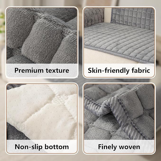 Velvet Washable Couch Cover for Dog,L Shape Sofa Cover for Pets. | 27.6"x70.9",Dark Grey,Sectional Couch Cover,Soft Velvet,Non-Slip,Furniture Protector,quilted - Image 5