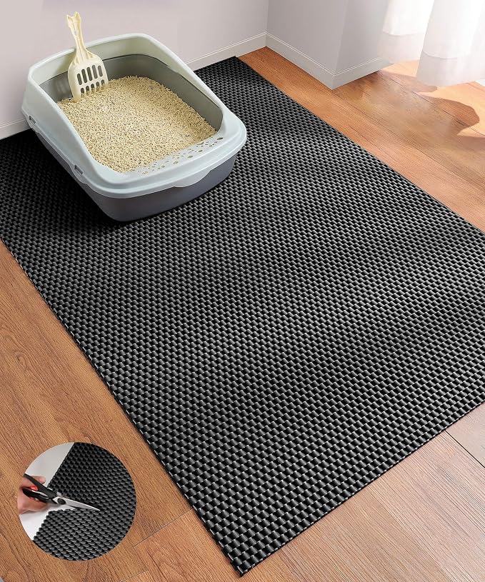 Cooyes Cat Litter Mat - Cut to Fit Any Place, 40"x28" Large Litter Trapping Mat for Litter Box, Easy to Clean, Waterproof & Non-Slip Kitty Pad, Scatter Control to Protect the Floor (Black) by Cooyes