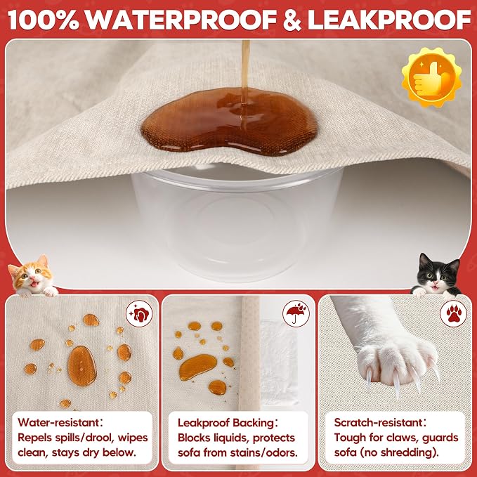 Loiion Cat Scratch Proof Furniture Protector Waterproof Sofa Cover 150"x71" | Pet-Friendly Couch Protector, Anti-Scratch & Anti-Slip Sofa Cover For Cats Dogs Kids, Machine Washable - Image 4