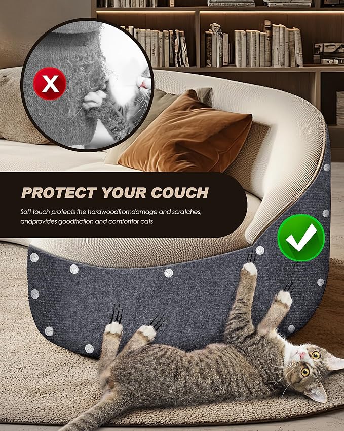 Cat Scratch Furniture Protector, Trimmable Self-Adhesive Carpet, DIY Climb Cat Scratcher Mat for Covering Cat Tower and Couch Protector from Cat Claws (78.7x15.8in Dark Gray) - Image 6
