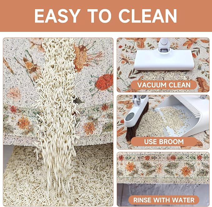Cat Litter Mat, 35" x 23" Litter Mat, Traps 100% Cat Litter, Non-Slip Litter Box Trapping Mat, Cute Decor Litter Mat, Easy Clean for Scatter Control, Waterproof Urine Protection - Image 6