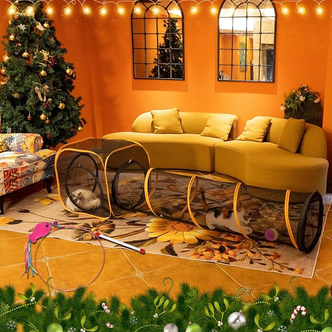 Cat Play Tunnel + Cube(with Three Ways) for Indoor and Outdoor, Cat Playpen, Play Enclosures, Collapsible Cube, Tunnel, Easy to Connect with Tent - Image 5