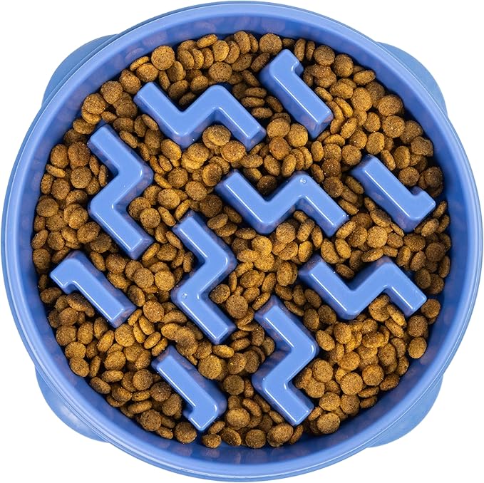 Outward Hound Fun Feeder Slo Bowl – Large 4‑Cup Capacity, Slow Feeding, Medium to Large Dogs, Non‑Slip, Blue, Notch Pattern | Slows Fast Eaters, Can Aid Digestion, Holds 4 Cups Dry or Wet Food, Non-Slip Base, Easy Clean, No BPA, Medium to Large Dogs by OutwardHound