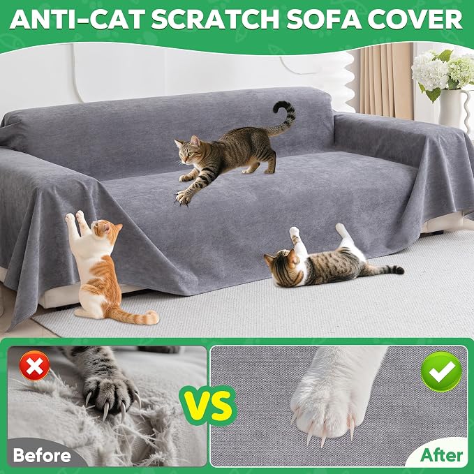 Loiion Cat Scratch Proof Furniture Protector Waterproof Sofa Cover 150"x71" | Pet-Friendly Couch Protector, Anti-Scratch & Anti-Slip Sofa Cover For Cats Dogs Kids, Machine Washable - Image 4