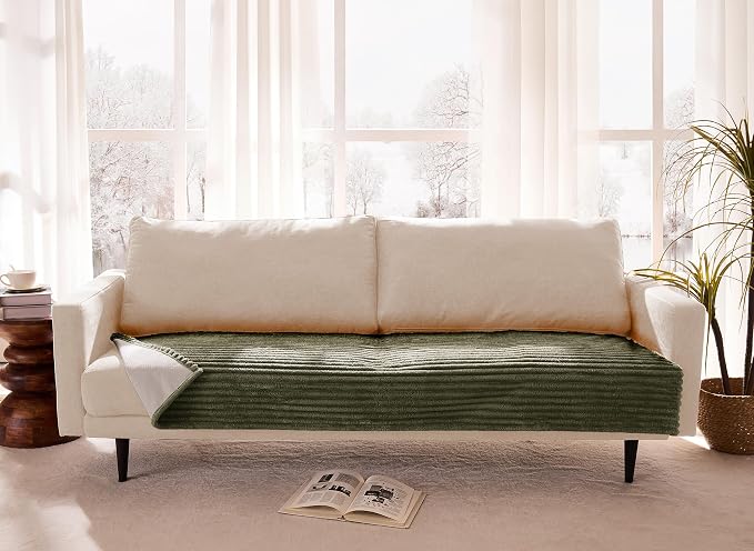Dual Non-Slip Couch Cover for Dogs Waterproof, Fuzzy Soft Pet Couch Covers for Sofa 3 Cushion, Pet Friendly Soft Dog Bed Covers Sofa Cover Washable (Sage Green, 33" x 95" 1 Pack) - Image 8