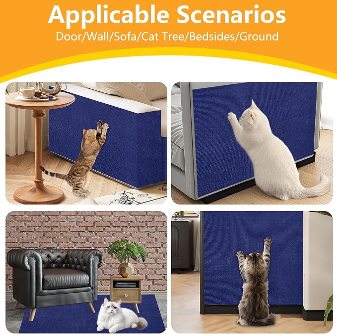 Cat Scratch Pad for Wall, Scratch Furniture Protector(39.3”×15.8”) | Cuttable and Adhesive Cat Scratching Mat, Fun Interactive Scratcher (Dark Blue) - Image 5