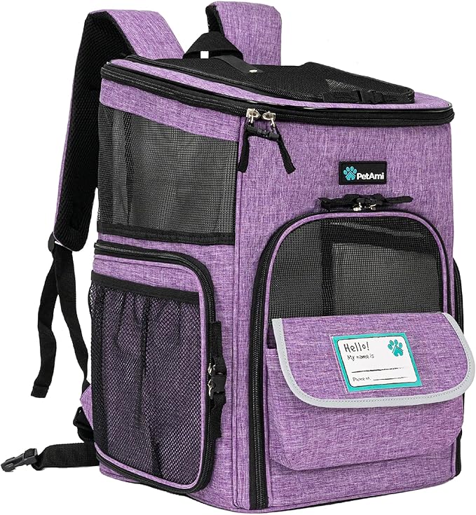 PetAmi Dog Backpack Carrier, Airline Approved 4-Way Entry Cat Backpack Carrier, Ventilated Mesh, Collapsible Pet Carrier for Small Puppy, Kitten, Hiking, Travel Car, Vet, up to 18 lbs, Purple by PetAmi