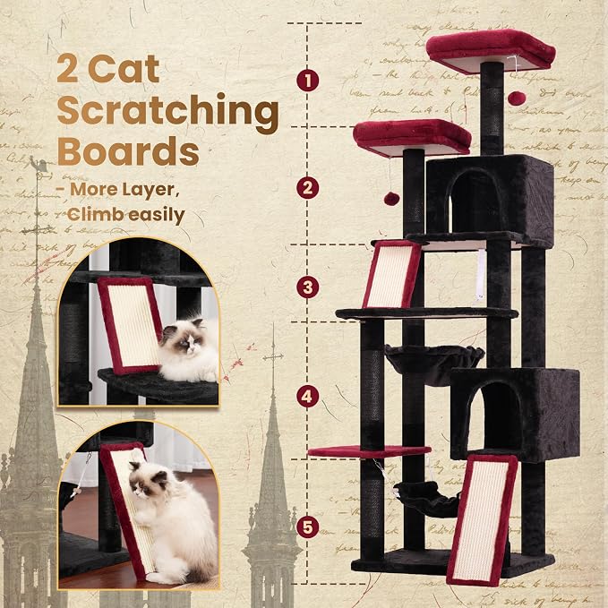 Cat Tree, 71'' Tower for Large Cat with Scratching Post, GCT032BR - Image 2