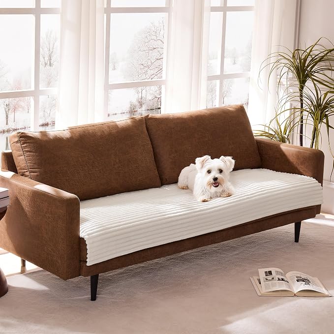Dual Non-Slip Couch Cover for Dogs Waterproof, Fuzzy Soft Pet Couch Covers for Sofa 3 Cushion, Pet Friendly Soft Dog Bed Covers Sofa Cover Washable (White, 33" x 85" 1 Pack) - Image 8