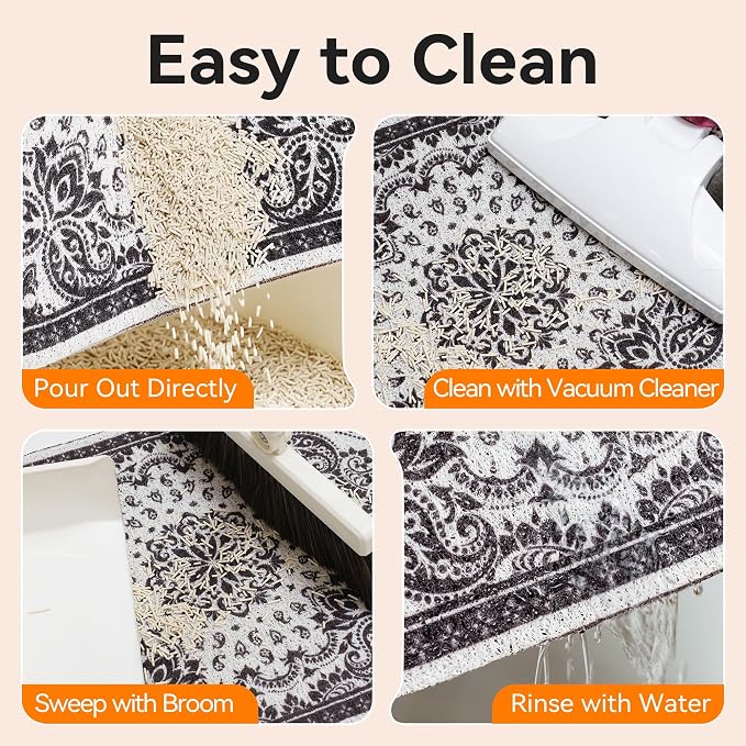 Cat Litter Mat, 33"x22" High Density PVC Litter Rug Trapping Mat, Non-Slip, Waterproof & Urine-Proof Kitty Litters Catcher Mats, Keep Floor Clean, Soft on Kitten Paws, Cat Essentials Black - Image 4