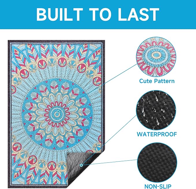 Cat Litter Mat, 24" x 16" Litter Box mat, Traps 100% Litter, Non-Slip Kitty Litter Trapping mats, Small Cute Litter mat, Easy Clean for Scatter Control, Bohe cat Food mat, Urine Waterproof - Image 4