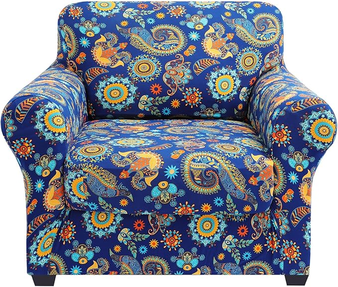 hyha Stretch Couch Covers, Chair/Sofa Covers, Armchair Slipcover for Dogs | Floral Pattern, Printed, 2 Pieces, Separate Couch Cushion Slipcover, Soft Chair Cover with Elastic Bottom for Pets (Armchair) by hyha