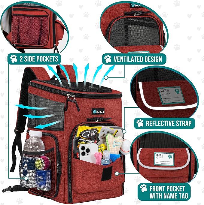 PetAmi Dog Backpack Carrier, Airline Approved 4-Way Entry Cat Backpack Carrier, Ventilated Mesh, Collapsible Pet Carrier for Small Puppy, Kitten, Hiking, Travel Car, Vet, up to 18 lbs, Red - Image 4