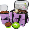 PetAmi Dog Travel Bag Organizer, Pet Supplies Tote Diaper Bag, Purple Large | Pet Travel Kit with 2 Food Containers & 2 Collapsible Dog Bowls, Luggage Sleeve, Weekend Getaway Road Trip Camping Essentials by PetAmi