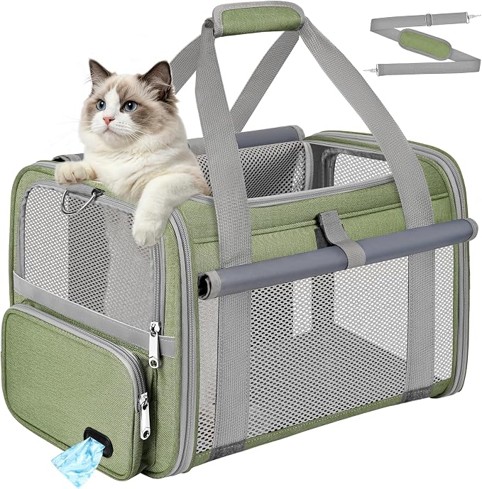 Cat Carrier Airline Approved Privacy Portable Top Load Pet Travel Bag | Soft Sided Pet Carriers for Small Cats Dogs Puppy up to 16 Lbs,Collapsible,Zipper Lock,Luggage Sleeve,2 Storage,Washable by ZENTREON