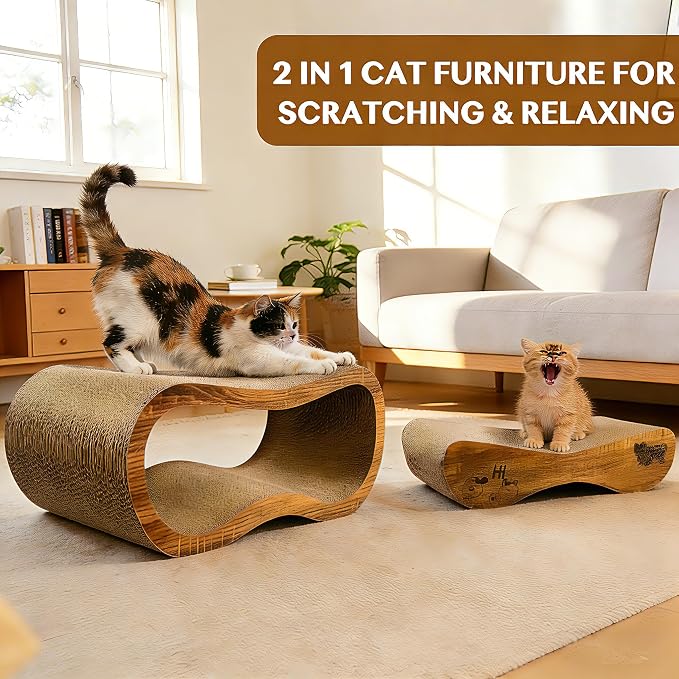 Cat Scratcher, 2 in 1 Cardboard Cat Scratchers for Indoor Cats Scratch Pad | Pet Cat Supplies for Scraching & Napping & Hiding, as Scratching Post Couch Lounger Bed Furniture Protector, XLarge 34.2 Inch - Image 3