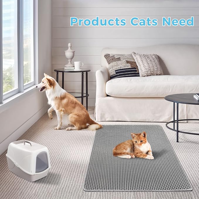Cat Litter Mat, Double Layer Honeycomb, 30"x24", Gray | XL Litter Box Mat, reduces Litter Tracking, waterproof non-slip, easy-clean, soft on paws, scratch resistant, BPA-free EVA - Image 7