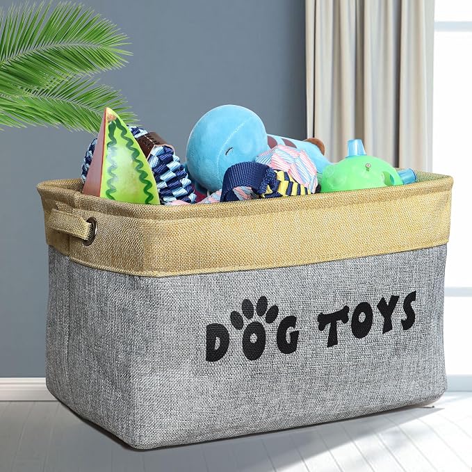 PET ARTIST Dog Toy Basket, Large Collapsible, Gray, M: 15"x11"x9" | Dog Toy Bin Box, Comfortable Handles, Large Pet Toy Storage Organizer, For Accessories, Toys, Coat & Clothing, Blanket Leash - Image 2